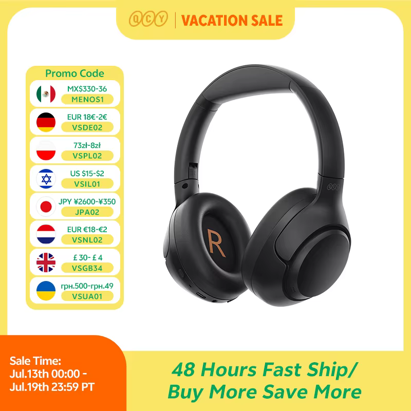 QCY H3 ANC Wireless Headphones Bluetooth 5.4 Hi-Res Audio Over Ear Headset 43dB Hybrid Active Noise Cancellation Earphones 60H