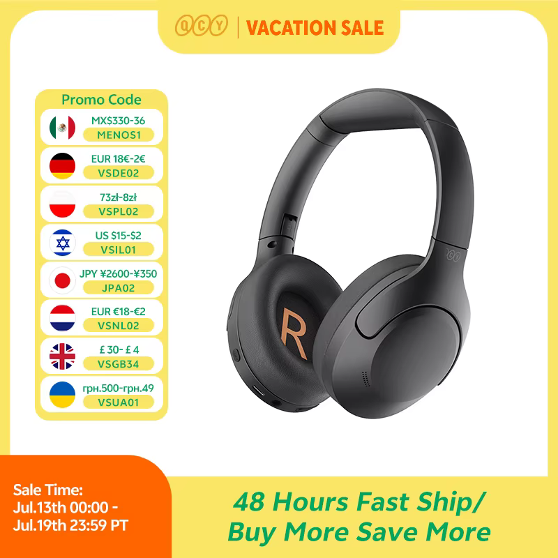 QCY H3 Lite ANC Wireless Headphones Bluetooth 5.3 Active Noise Cancelling Over Ear Headset 40mm Driver HiFi Sound Earphones