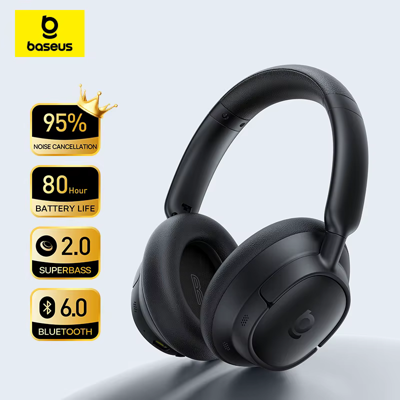 Baseus Bass BH1 NC Lite ANC Wireless Headphones 95% Noise Cancelling Headsets Headphone Bluetooth 6.0 80H Over Ear Earphones