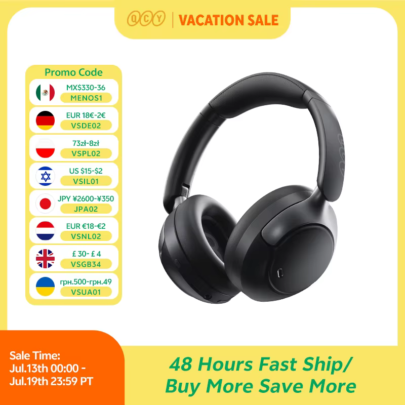 QCY H3 Pro ANC Wireless Headphone 50dB Noise Canceling Hi-Res Spatial Audio Earphone with LDAC Bluetooth 5.4 Over Ear Headset