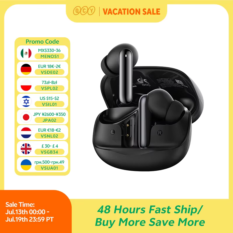 QCY Melobuds N50 ANC Bluetooth 5.4 Wireless Earphones Active Noise Cancellation 6 Mics Clear Call Earbuds Multipoint Connection