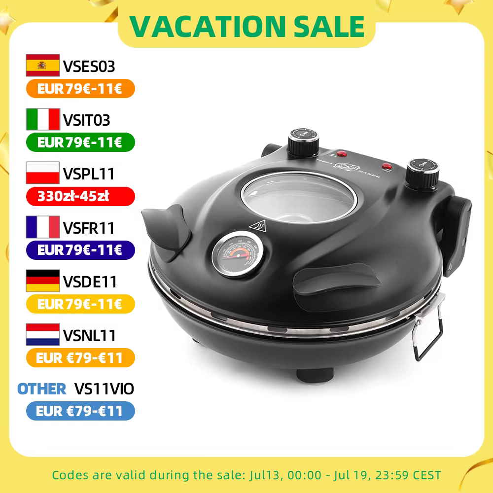 Klaif Electric Pizza Maker, 420℃, 1200 Watt, 5 Separate Temperature Levels, Flame Resistant Stone Plate 1200W 32cm