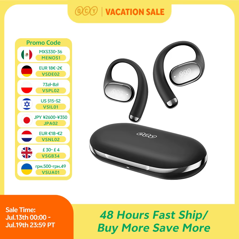 QCY Crossky R70 Open-Ear Wireless Headphones Hi-Res with LDAC OWS Earphones Bass Boost Bluetooth 6.0 Earhook Sport Earbuds 52Hrs