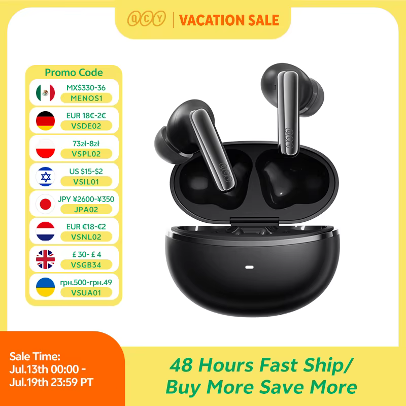 QCY MeloBuds N70 Adaptive ANC Wireless Earbuds Bluetooth 6.0 LDAC Hi-Res Audio 6 Mics Wireless Charging Earphones 50Hrs IPX5