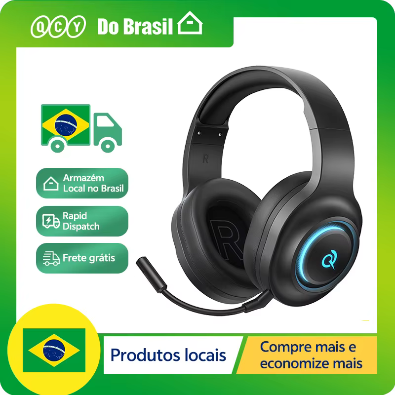 Ship From BR/ES/PL Over Ear Headphones Bluetooth 6.0 QCY V200 Tri-Mode Wireless Earphones 7.1 Surround Sound Gaming RGB Headset