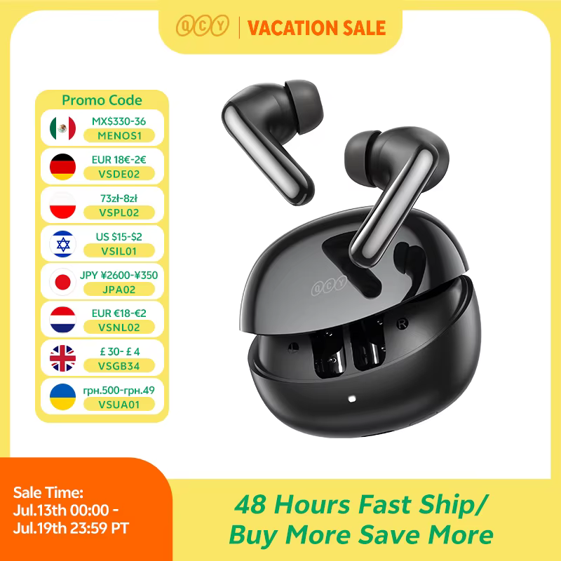 QCY MeloBuds N60 HT19 Wireless Bluetooth 6.0 Earphones 56dB Hybrid ANC LDAC Hi-Res Audio with Coaxial Dual Driver Earbuds 45Hrs