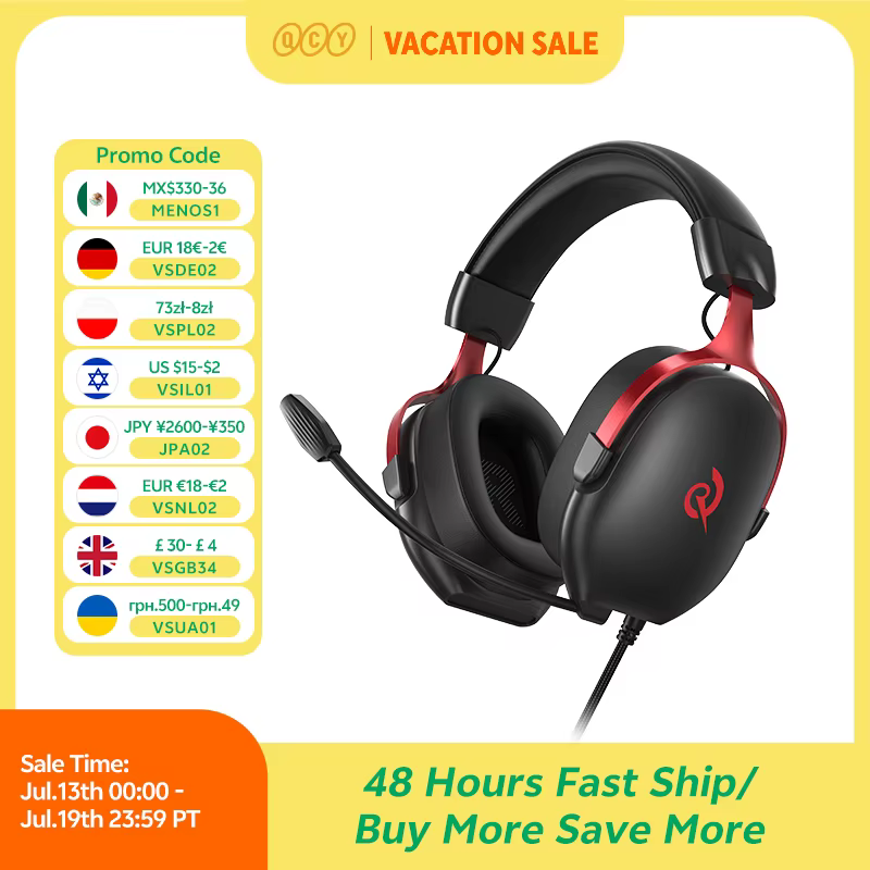 QCY VN200 Pro Wired Gaming Headset With Mic 40mm Driver 7.1 Surround Over Ear Headphones For PC PS4 PS5 Gamer Headphones