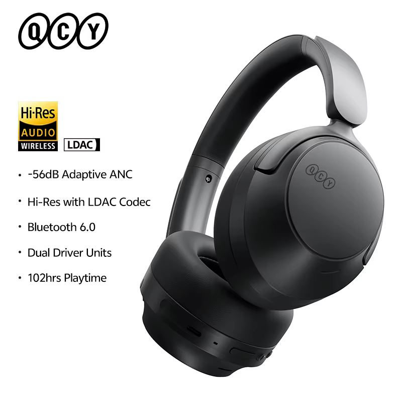 QCY H3S Over Ear Headphone Hi-Res LDAC Spatial Sound Headset H3S -56dB Adaptive ANC Wireless Earphone Bluetooth 6.0 102Hrs