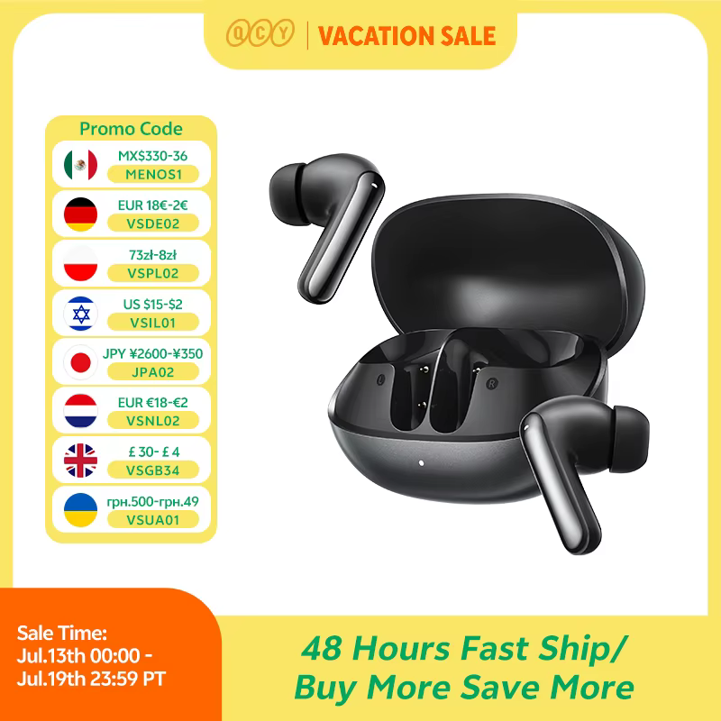 QCY Melobuds N20 BH25HT20A Wireless Bluetooth 6.0 Earphone -50dB Adaptive ANC 13mm Drivers Headsets 6 Mics HD Calls Earbud 40Hrs