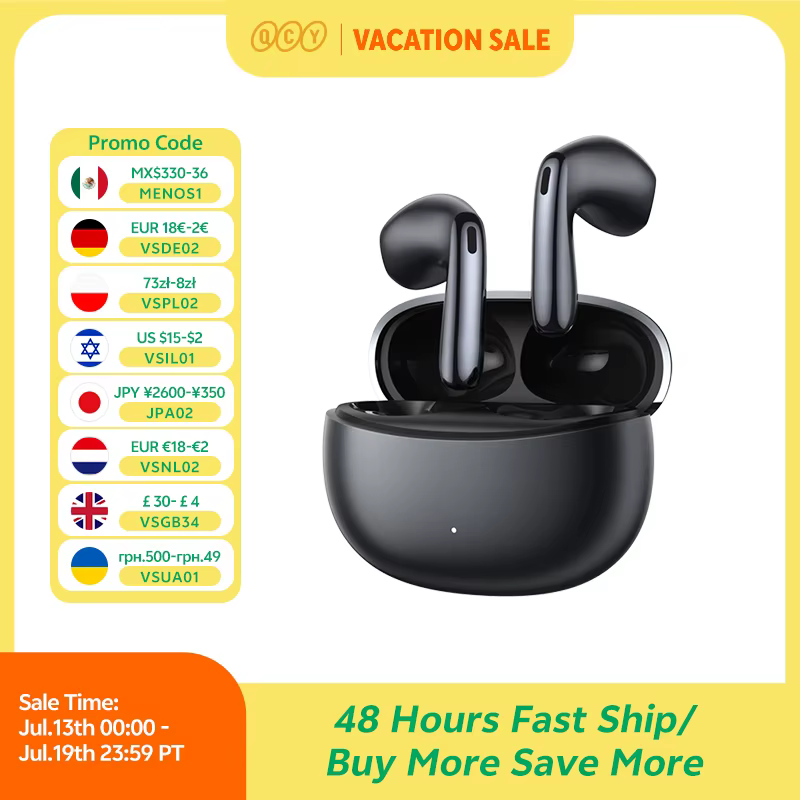QCY AilyBuds E50 HT11 Wireless Earphones Hi-Res Adaptive Hybrid ANC Headphone Bluetooth 6.0 Spatial Sound Earbuds 11mm Drivers