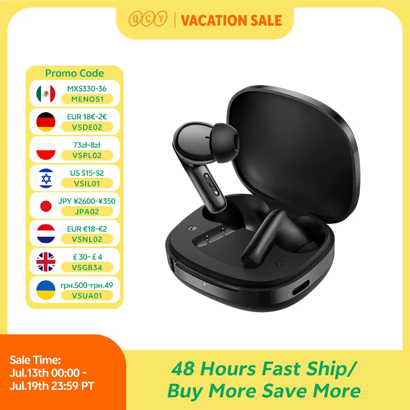QCY T13 Pro HT23 Adaptive ANC Wireless Earbuds 13mm Drivers Powerful Bass 50dB Hybrid ANC Bluetooth 6.0 Earphones 6 Mics ENC 47H
