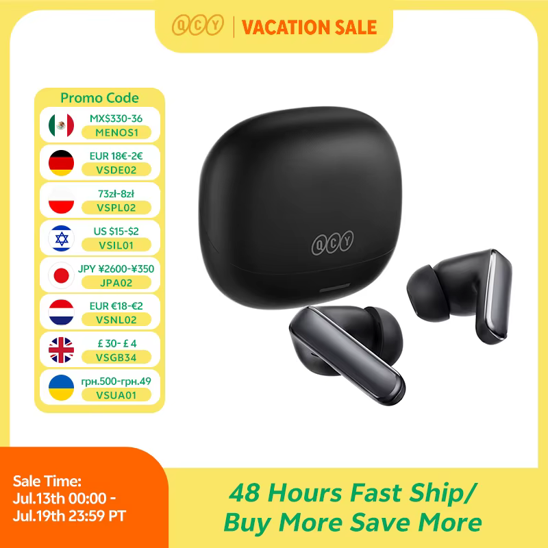 QCY HT21 Wireless Earphones Melobuds N65 -60dB AI Adaptive ANC Earbuds Bluetooth 6.0 LDAC Hi-Res Audio 8 Mics 50Hrs Headset