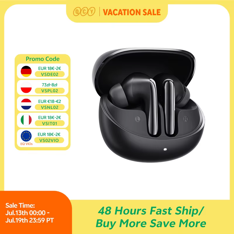 QCY HT19 MeloBuds N60 Wireless ANC Earphones 56dB Realtime Adaptive Earbuds Bluetooth 6.0 Hi-Res LDAC In-Ear Detection Headphone