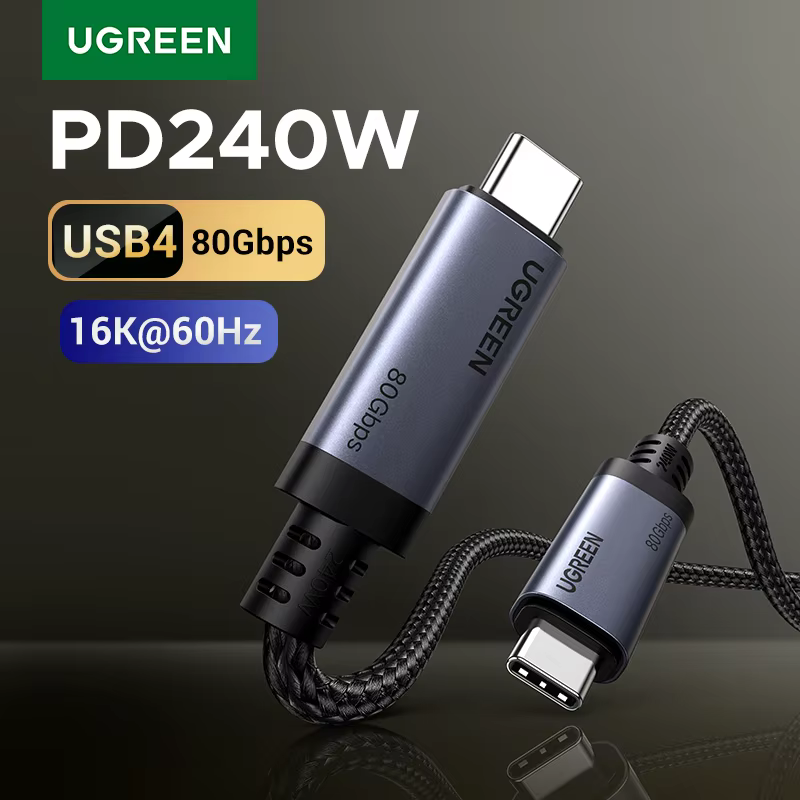 UGREEN Kabel USB4 USB-C z pełną obsługą funkcji, PD3.1 240W, transfer danych 80 Gbps, transfer wideo 16k60Hz do monitora, laptopa, MacBooka, Dell, HP
