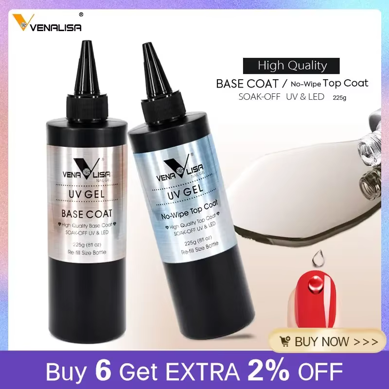 Venalisa TPO FREE 225g Super Jakość Żel do Paznokci do Wielokrotnego Użytku Soak Off UV/LED Top Coat i Base Coat Bez Warstwy Klejącej Top Coat