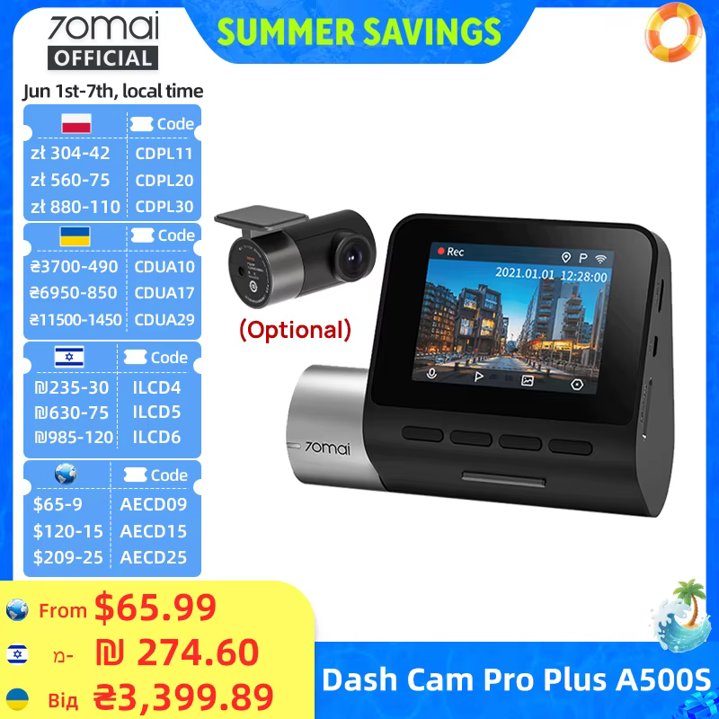 70mai Dash Cam Pro Plus A500S 140° 2592x1944