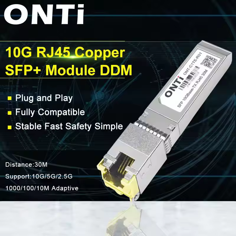 ONTi 10G RJ45 Miedziany moduł SFP+ 10GBase-Tx Ethernet Światłowód FTTH Kompatybilny z przełącznikiem Cisco/Mikrotik 30m / 80m - AliExpress 509