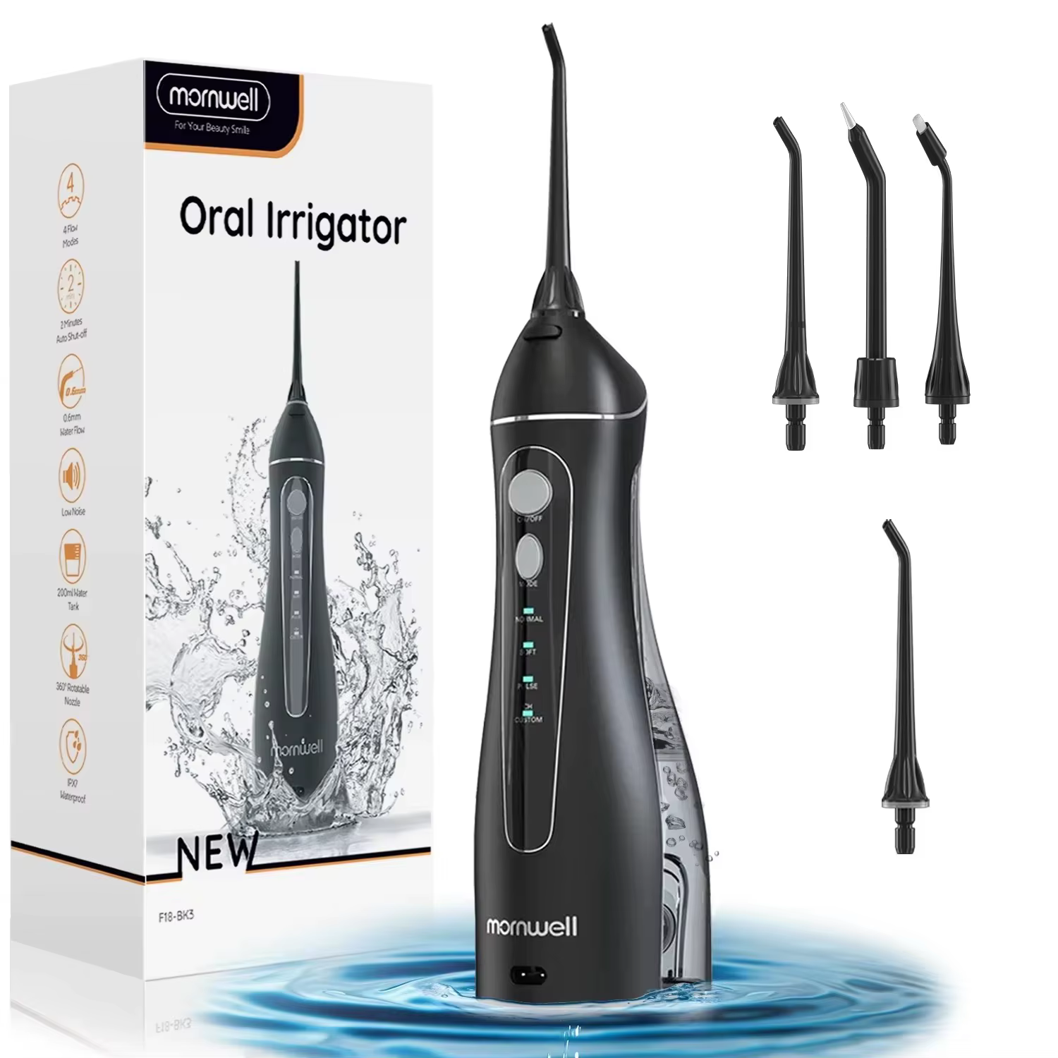 Przenośny irygator F18, 4 tryby, ładowanie USB, 4 dysze, irygator do jamy ustnej, zbiornik na wodę 200 ml, wodoodporny
