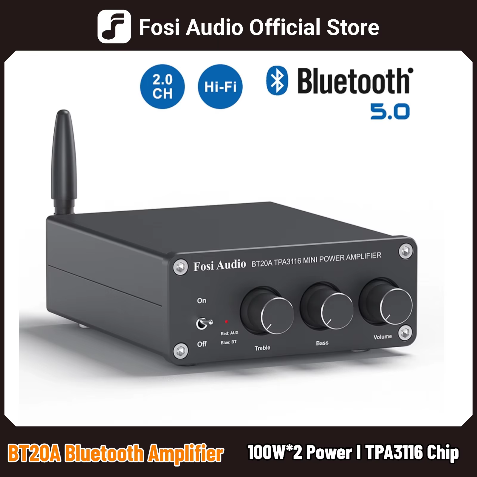 Fosi Audio BT20A 100W wzmacniacz Bluetooth klas D