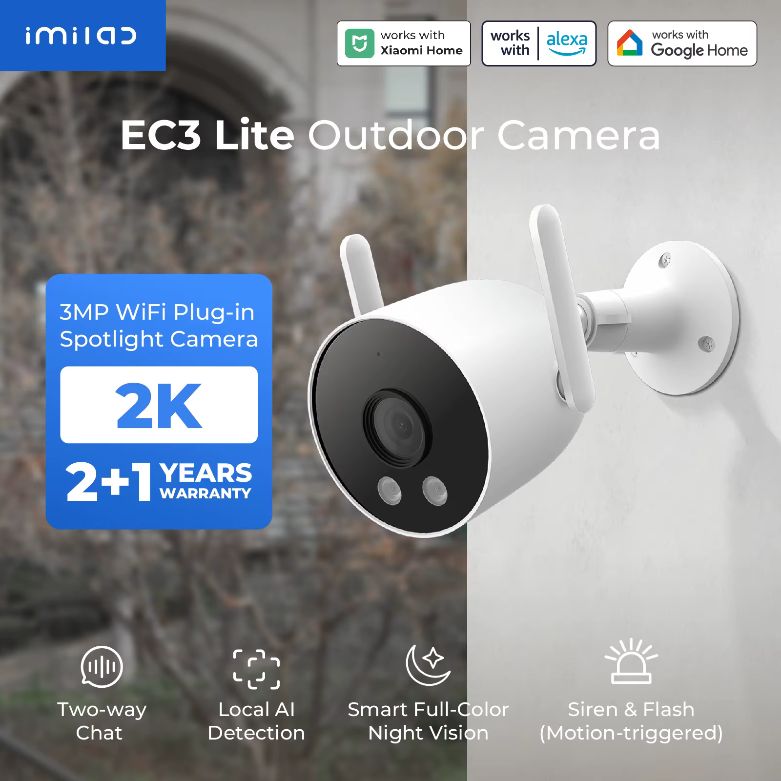 IMILAB EC3 Lite Kamera bezpieczeństwa w domu Ochrona 2K HD Zewnętrzna sieć WIFI IP Inteligentna syrena Kolorowa noktowizor CCTV Kamera internetowa do wykrywania ludzi