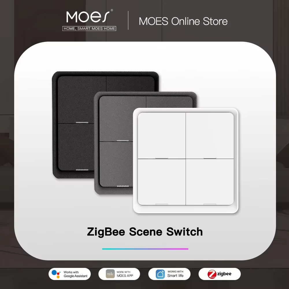 MOES 4 Gang Tuya ZigBee bezprzewodowy 12 przełącznik sceny przełącznik przyciskowy zasilany z baterii scenariusz automatyzacji dla urządzeń Tuya