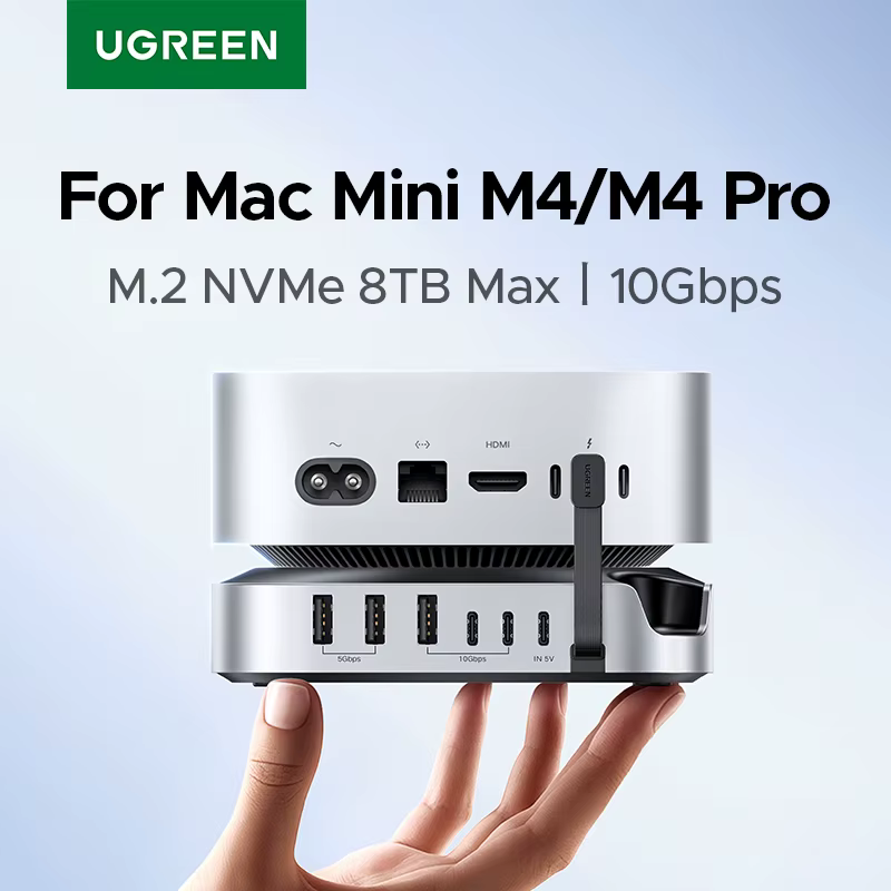 Stacja dokująca UGREEN USB HUB dla Mac Mini M4 M4 Pro M.2 NVMe SSD 8TB Max 10Gbps Porty USB-A&C SD&TF 170MB/s Rozdzielacz USB Dock