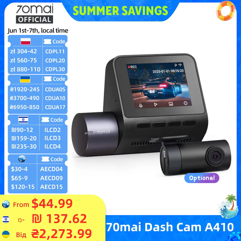 Kamera samochodowa 70mai A410 2.5K z GPS i monitorowaniem parkingowym
